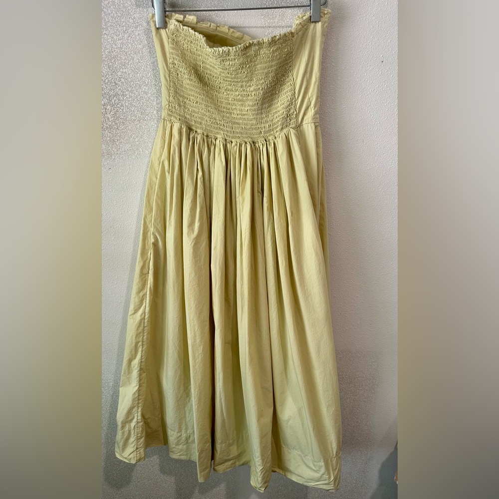 Free People Women Green Pleated Smocked Spaghetti Strap Square Neck Midi Dress - Picture 5 of 6